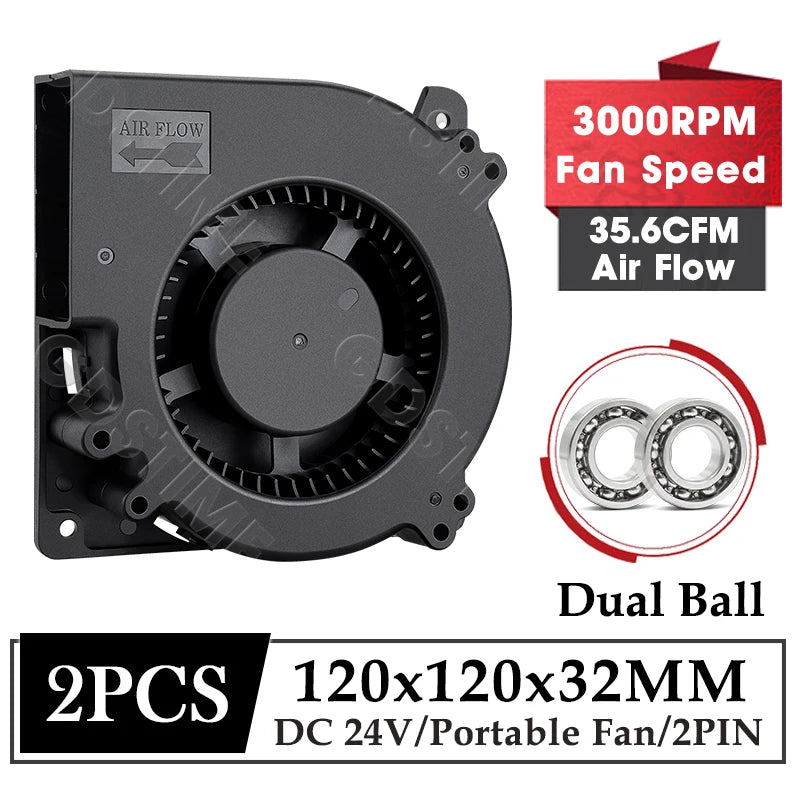 2個 Gdstime DC 24V 12mm 120mmx120mmx32mm デュアルボールベアリング 120x32mm ブロワーファン