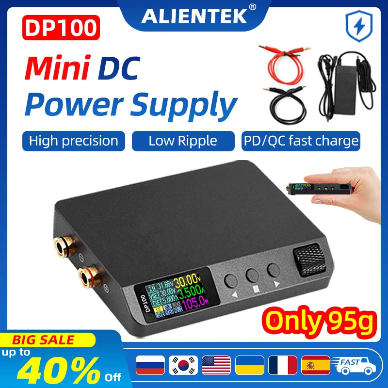 ALIENTEK 実験用可変式電源 最大30V 5A スイッチング方式 ポータブルテスト用電源