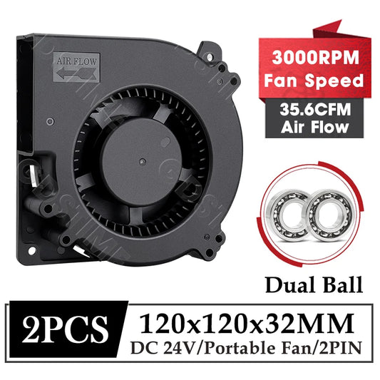 2個 Gdstime DC 24V 12mm 120mmx120mmx32mm デュアルボールベアリング 120x32mm ブロワーファン