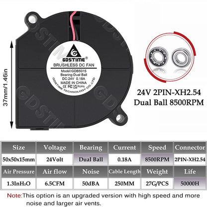 3Dプリンター向け GDSTIME 5015ブロワーファン 24V 50MMx15MM 8,500RPM